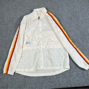 Aldi Jacket Men’s Medium White Stripped Advertising Promo Lightweight Outdoors